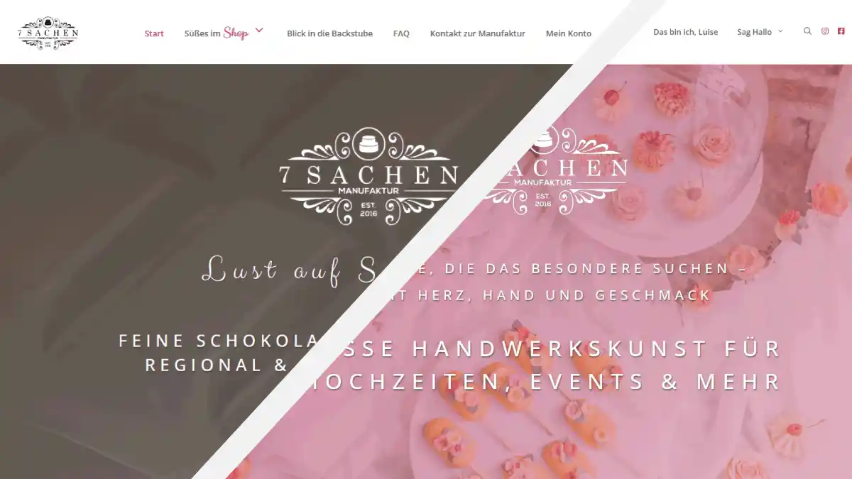 Screenshot Webseite 7Sachen Manufaktur und Lust auf Schokolade